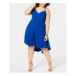 B DARLIN Womens Blue Spaghetti Strap V Neck Tea-Length Party Hi-Lo Dress 20W